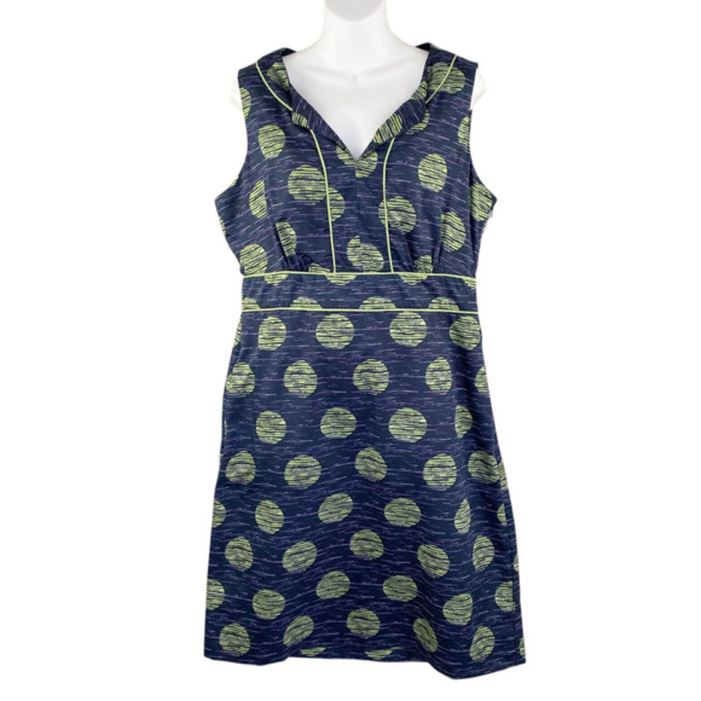 Banana Republic Dress Womens 12 Blue/Green Polka Dot Sheath‎ Pockets Lined NEW
